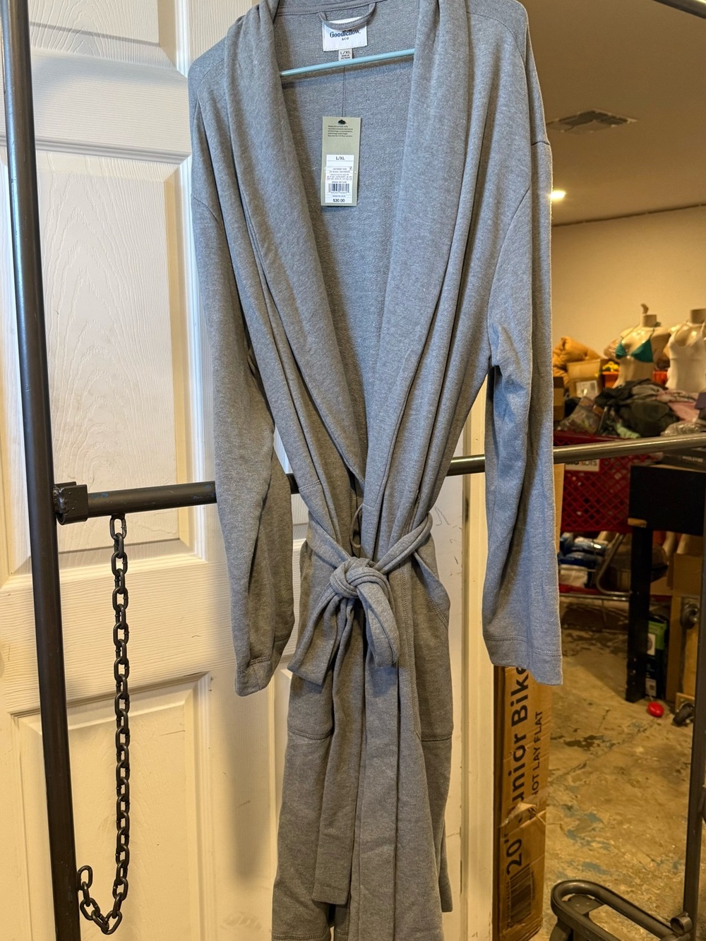 Goodfellow & Co Gray Shawl Collar Knit Robe with Tie-Waist